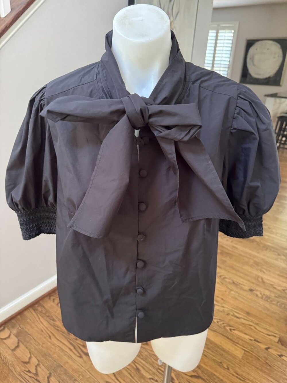 Cartolina Nantucket Peggy Black Bow Puff Sleeve Top Blouse Size Small